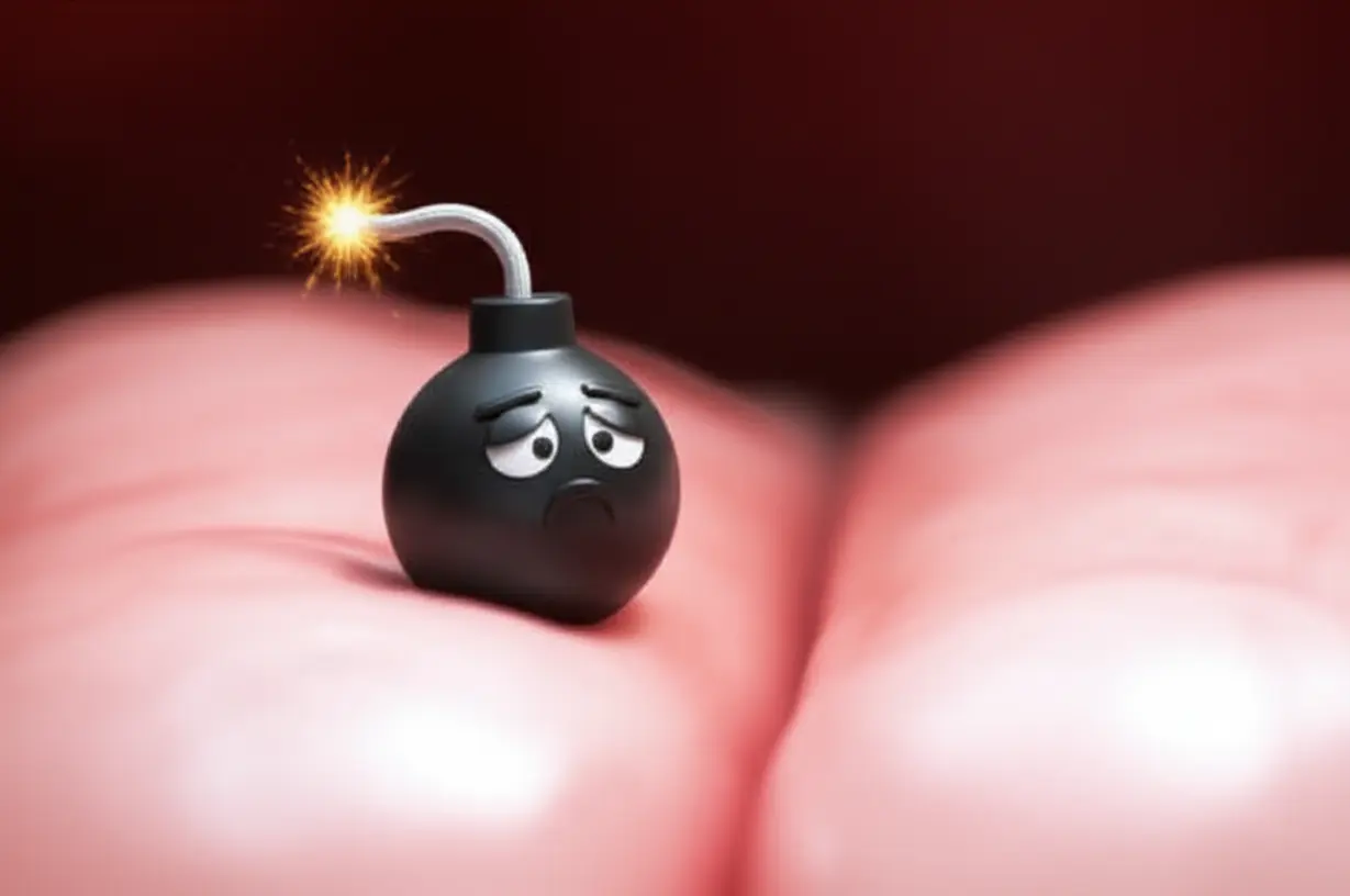 A-3D-illustration-of-tonsils-with-a-ticking-time-bomb-inside,-symbolizing-potential-complications-if-ignored.