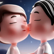 A-3D-image-of-one-figure-leaning-in-to-whisper-a-secret-to-another,-against-a-backdrop-of-stars-and-a-crescent-moon,-conveying-a-sense-of-hushed-revelation-about-sleep.