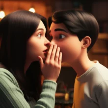 A-cute-3D-image-of-a-person-whispering-a-secret-to-a-friend,-both-looking-relieved-and-understanding.